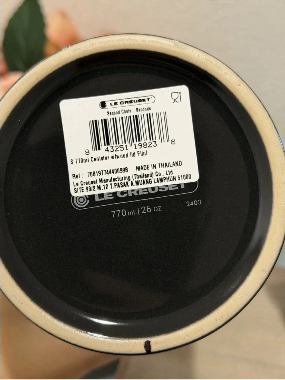 Le Creuset FLINT Stoneware Signature Storage Canister Wood Lid 26oz / 770ml Set